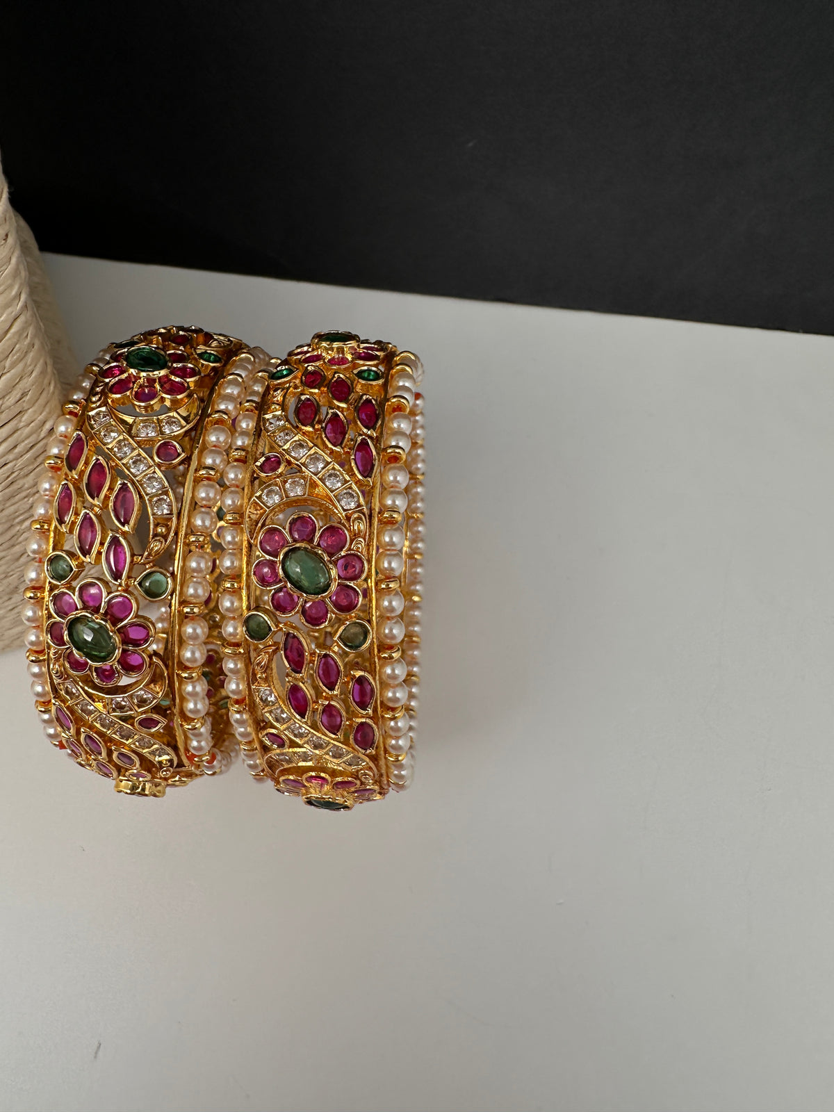 Kempu Floral Gold Finish Bangles - 2.7