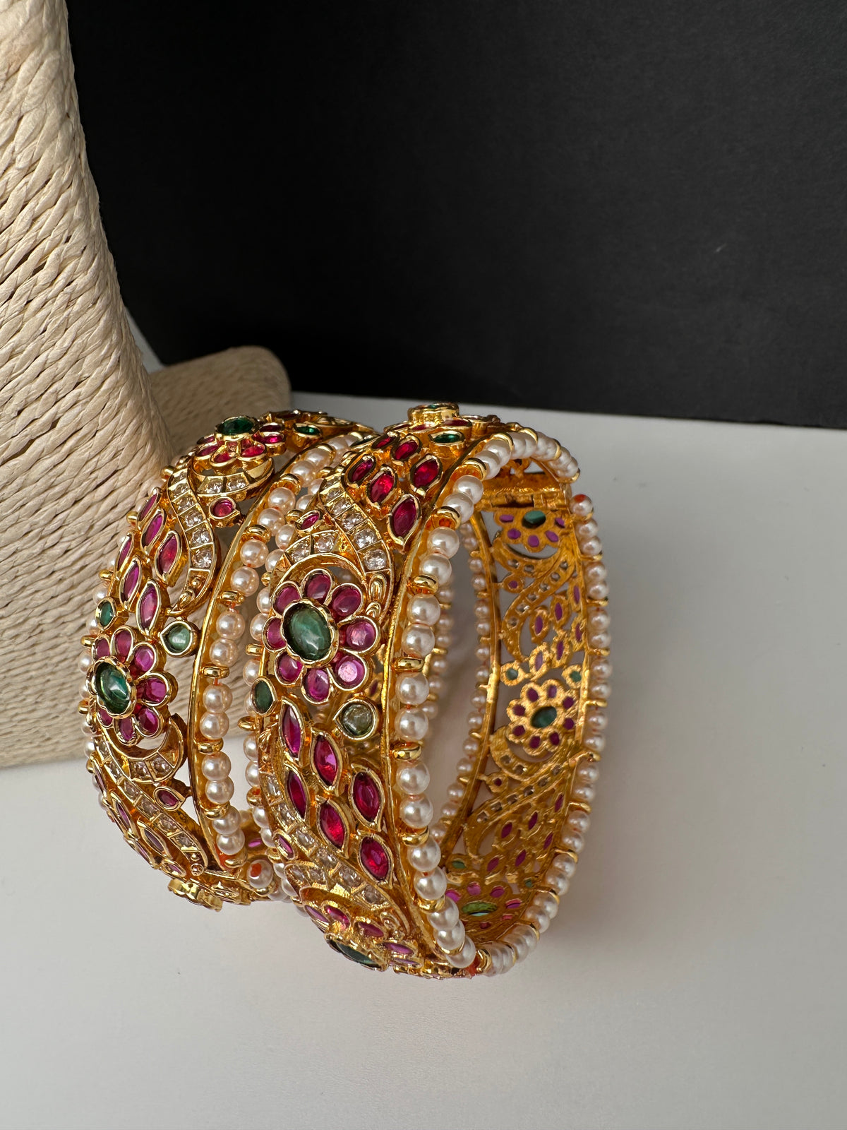 Kempu Floral Gold Finish Bangles - 2.7