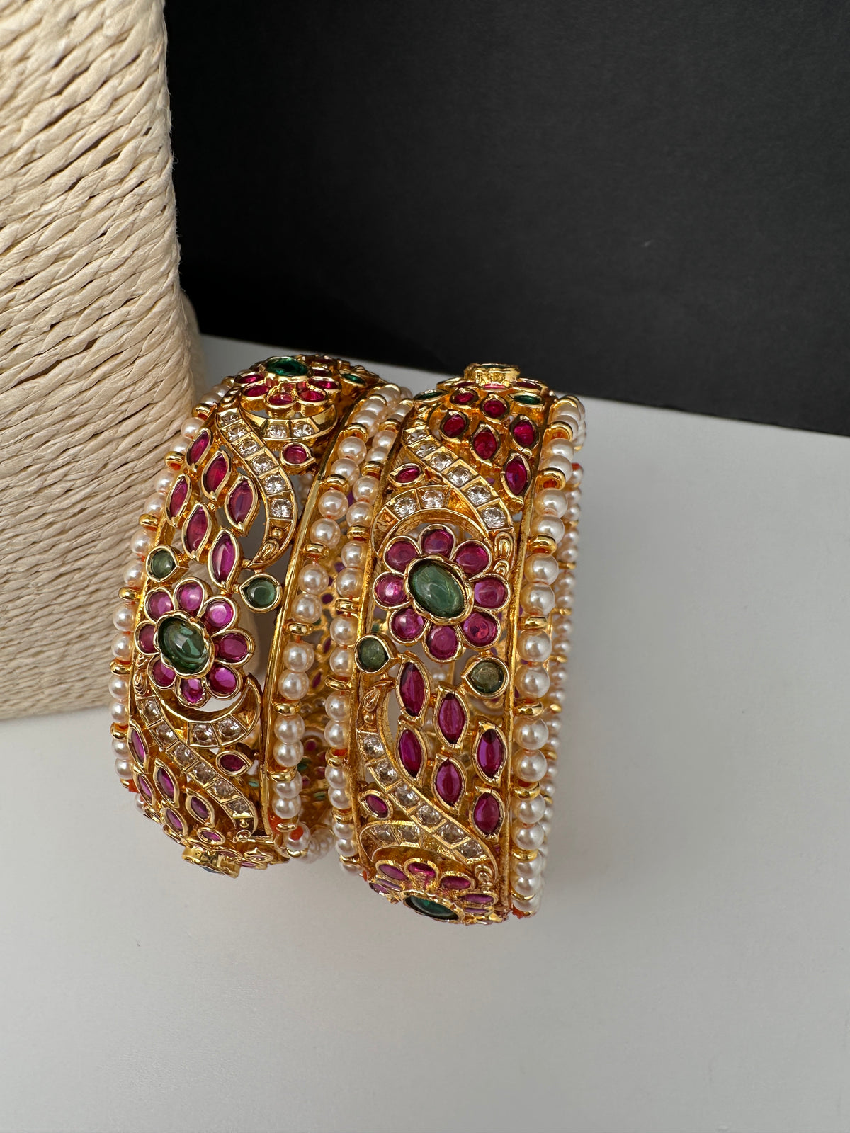 Kempu Floral Gold Finish Bangles - 2.7