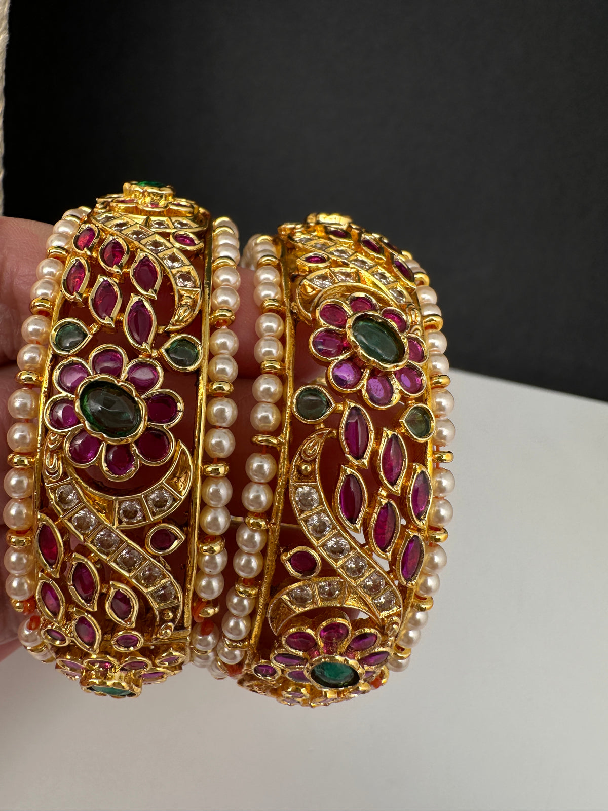 Kempu Floral Gold Finish Bangles - 2.7
