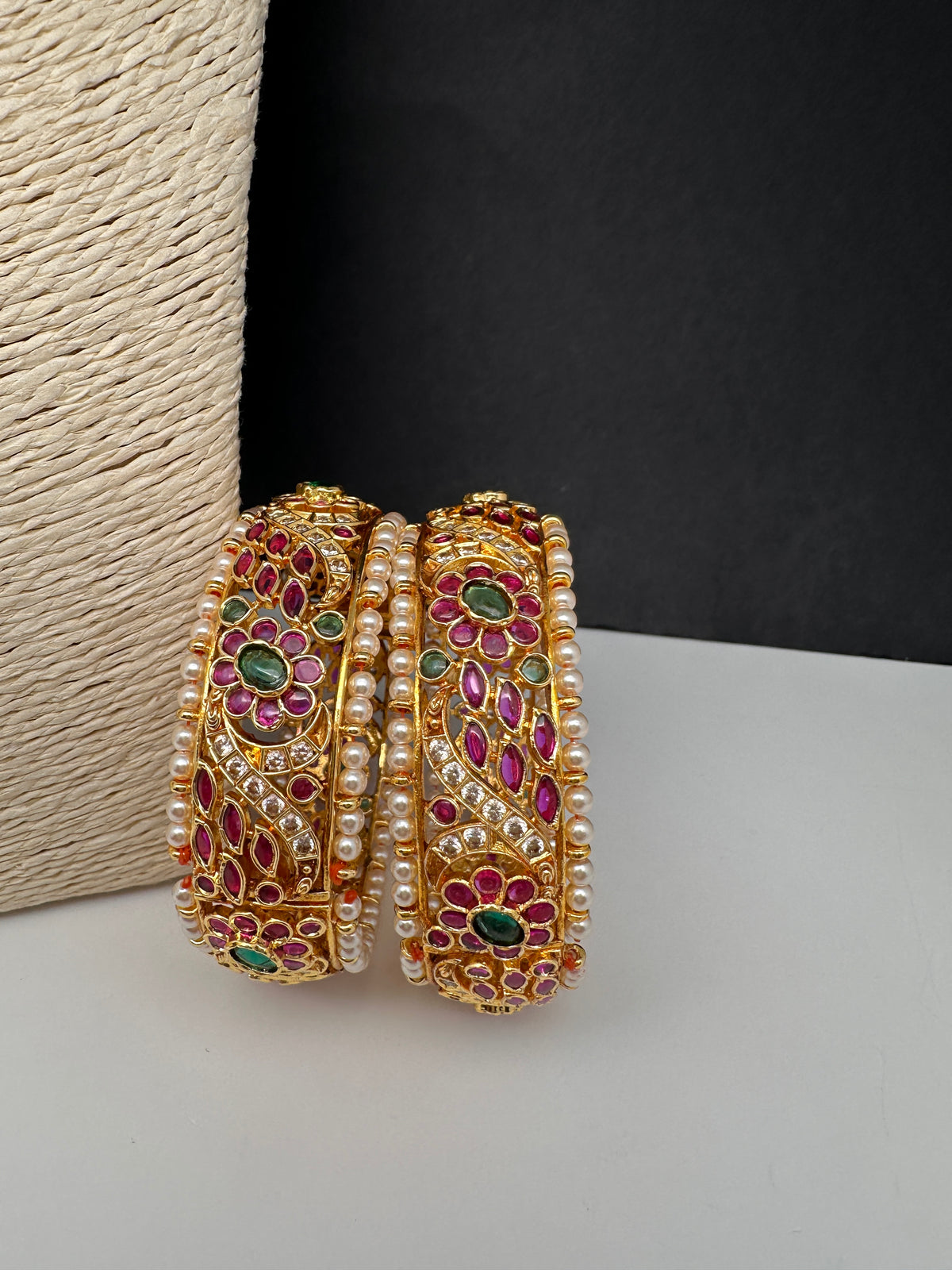 Kempu Floral Gold Finish Bangles - 2.7