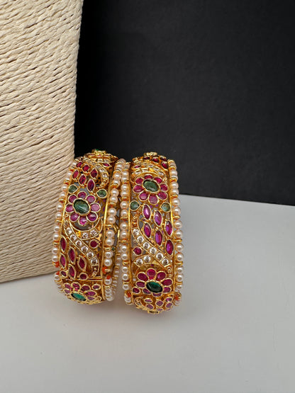 Kempu Floral Gold Finish Bangles - 2.7