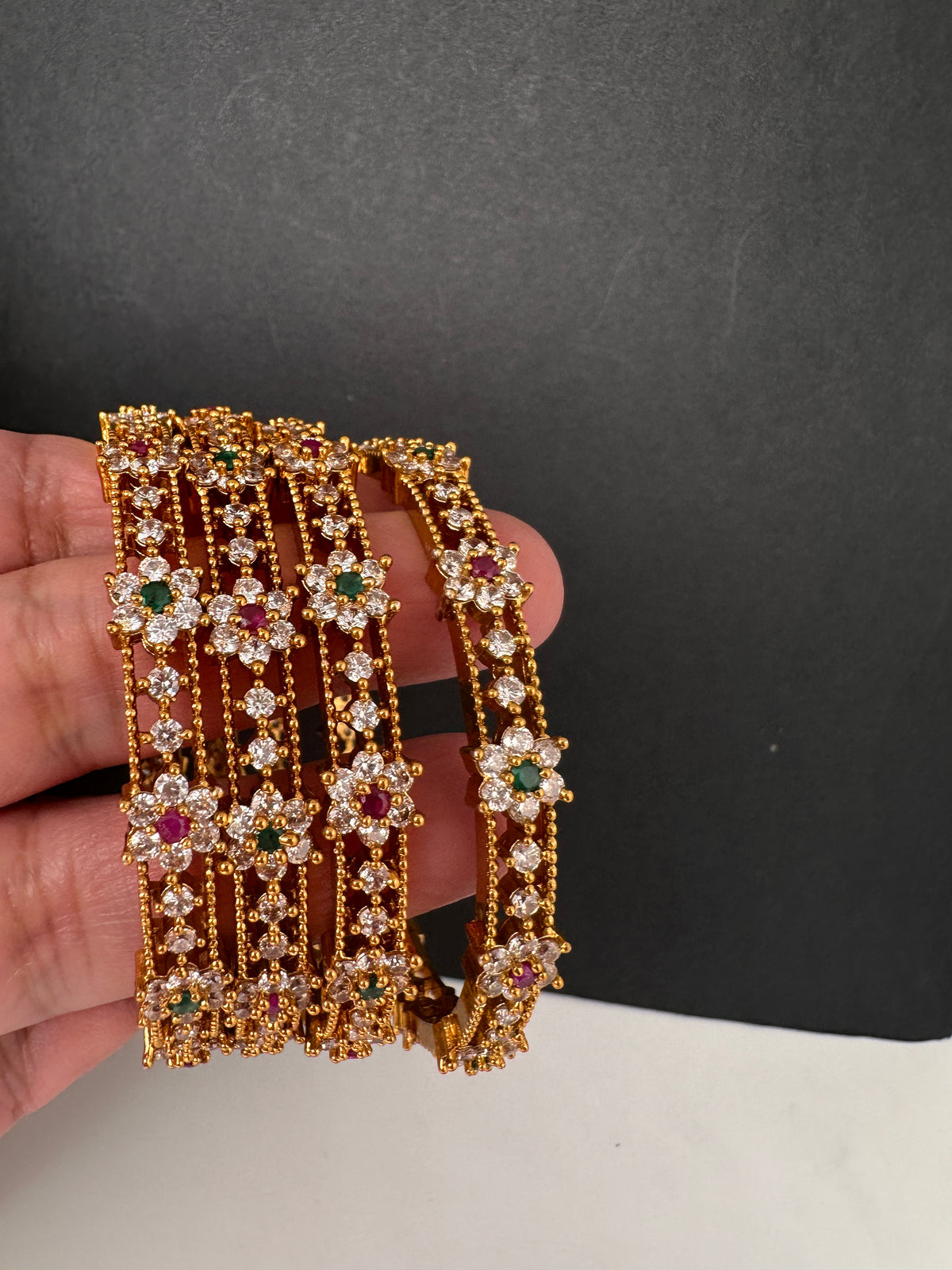 Matte CZ Red Green Bangles - BN000561