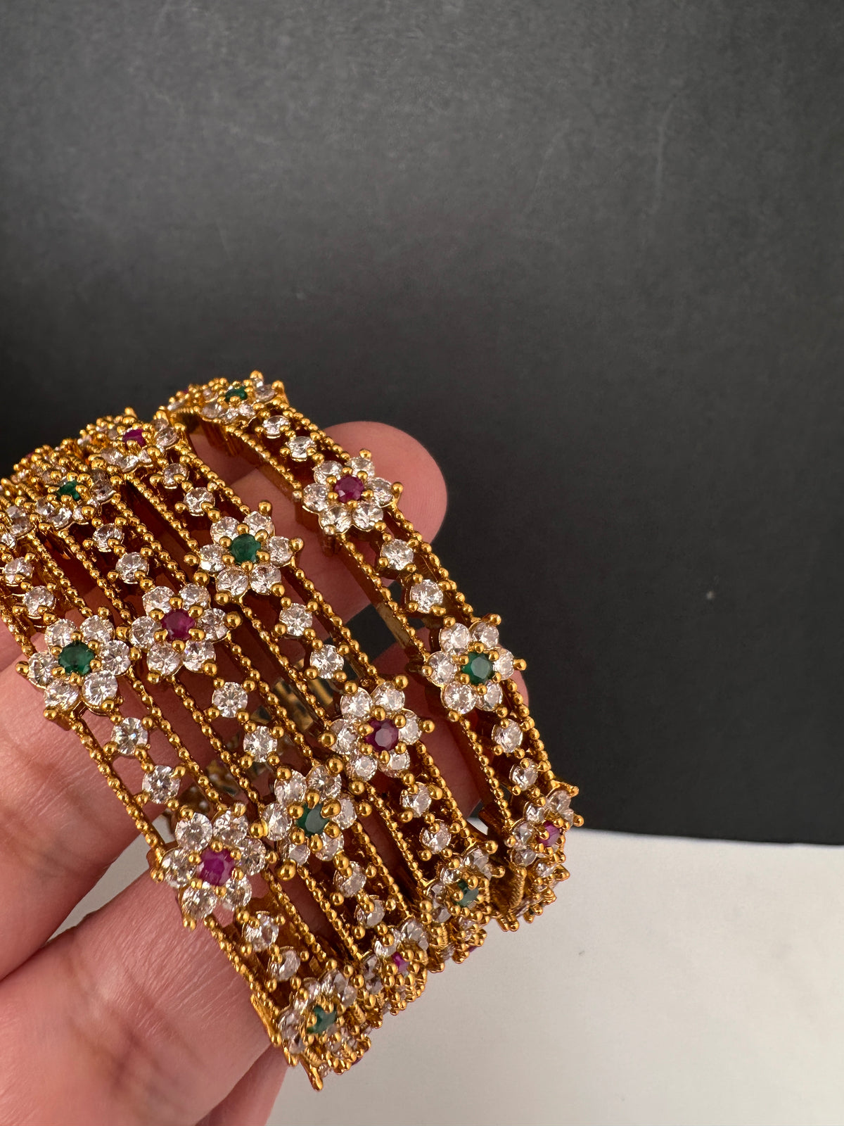 Matte CZ Red Green Bangles - BN000561
