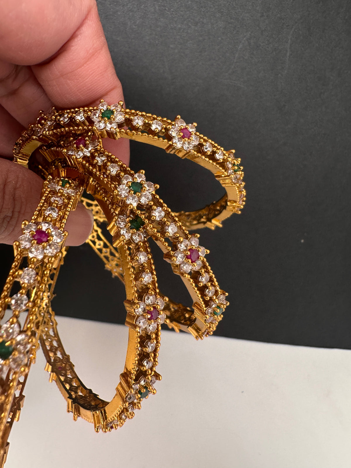 Matte CZ Red Green Bangles - BN000561