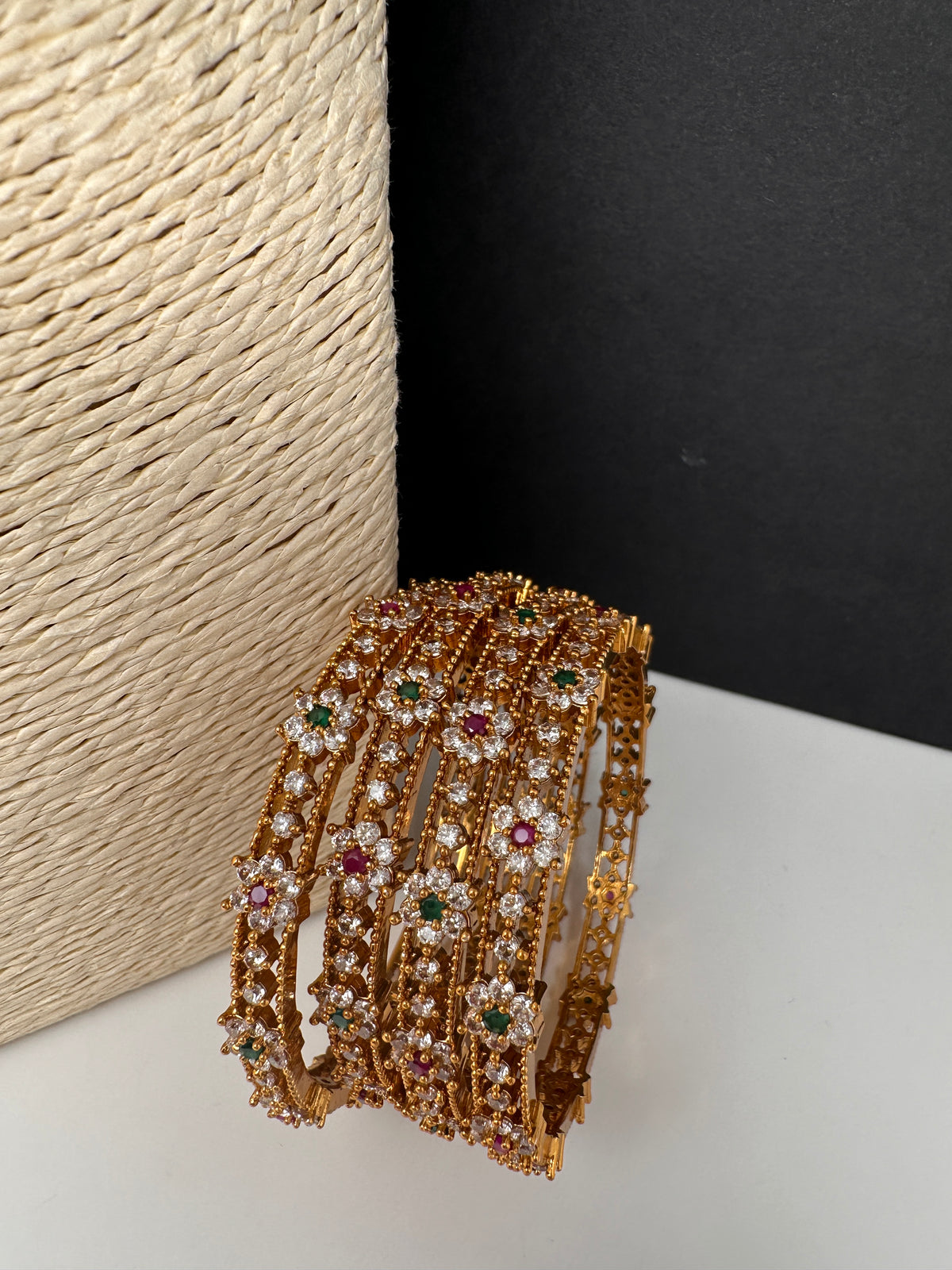 Matte CZ Red Green Bangles - BN000561
