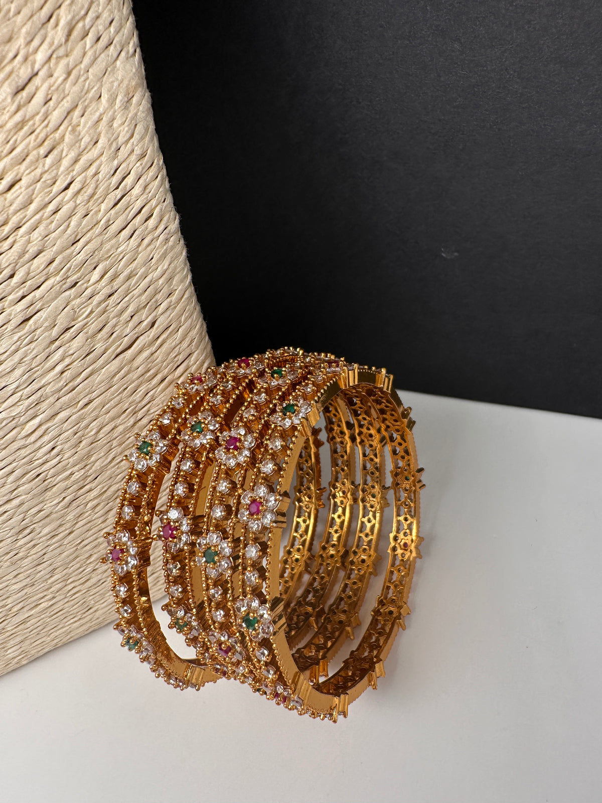 Matte CZ Red Green Bangles - BN000561