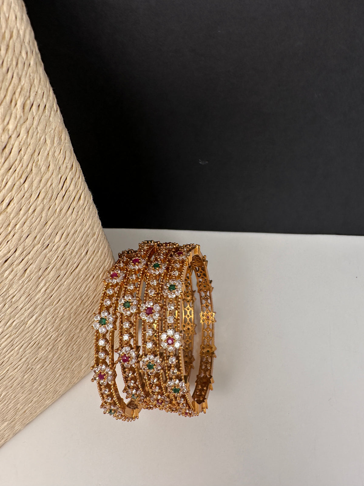 Matte CZ Red Green Bangles - BN000561