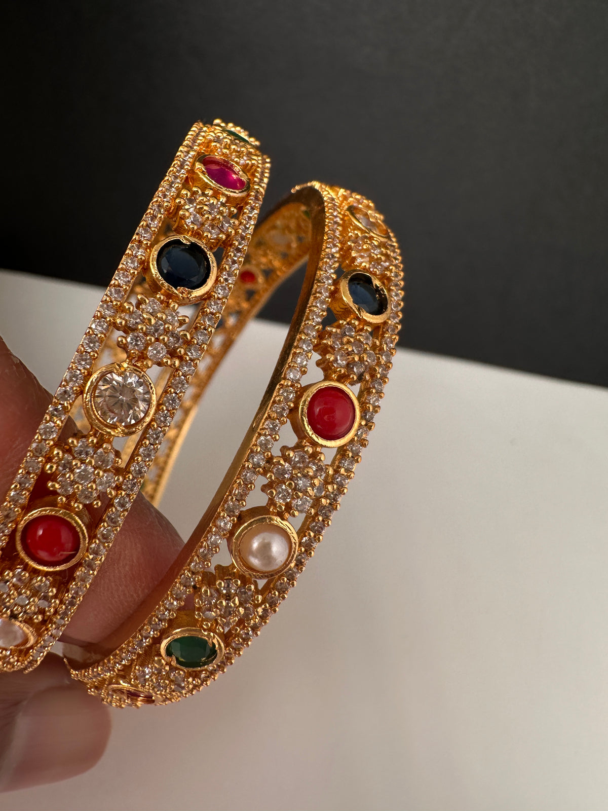 Gold Finish Navratan Bangles - BN000563