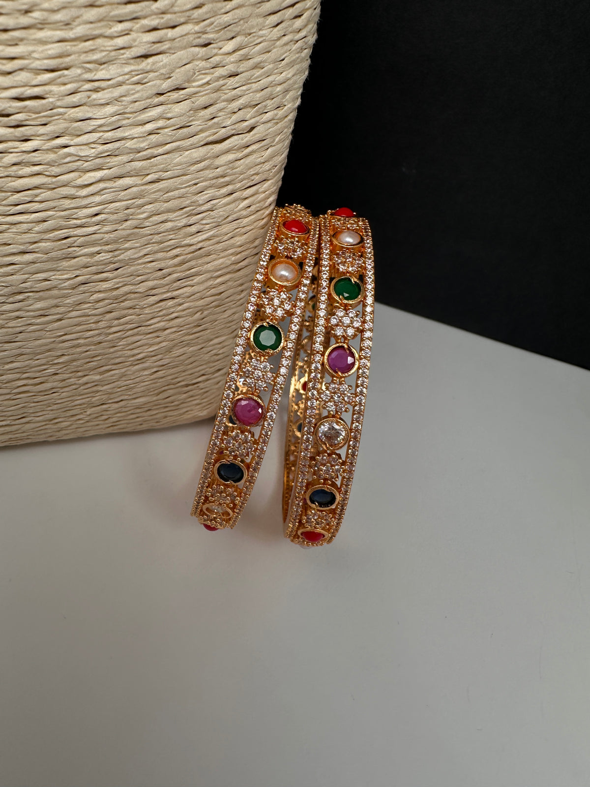 Gold Finish Navratan Bangles - BN000563