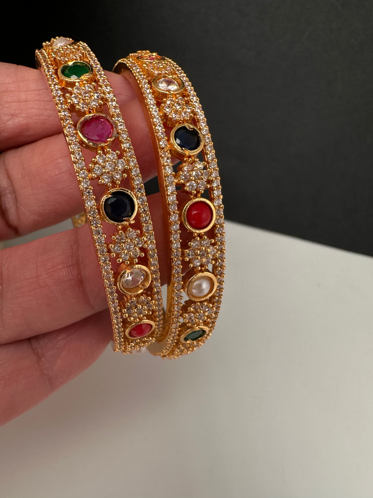 Gold Finish Navratan Bangles - BN000563