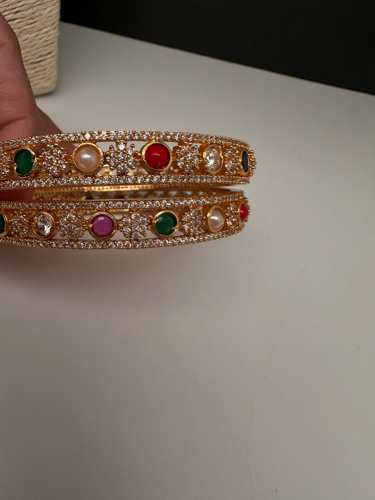 Gold Finish Navratan Bangles - BN000563