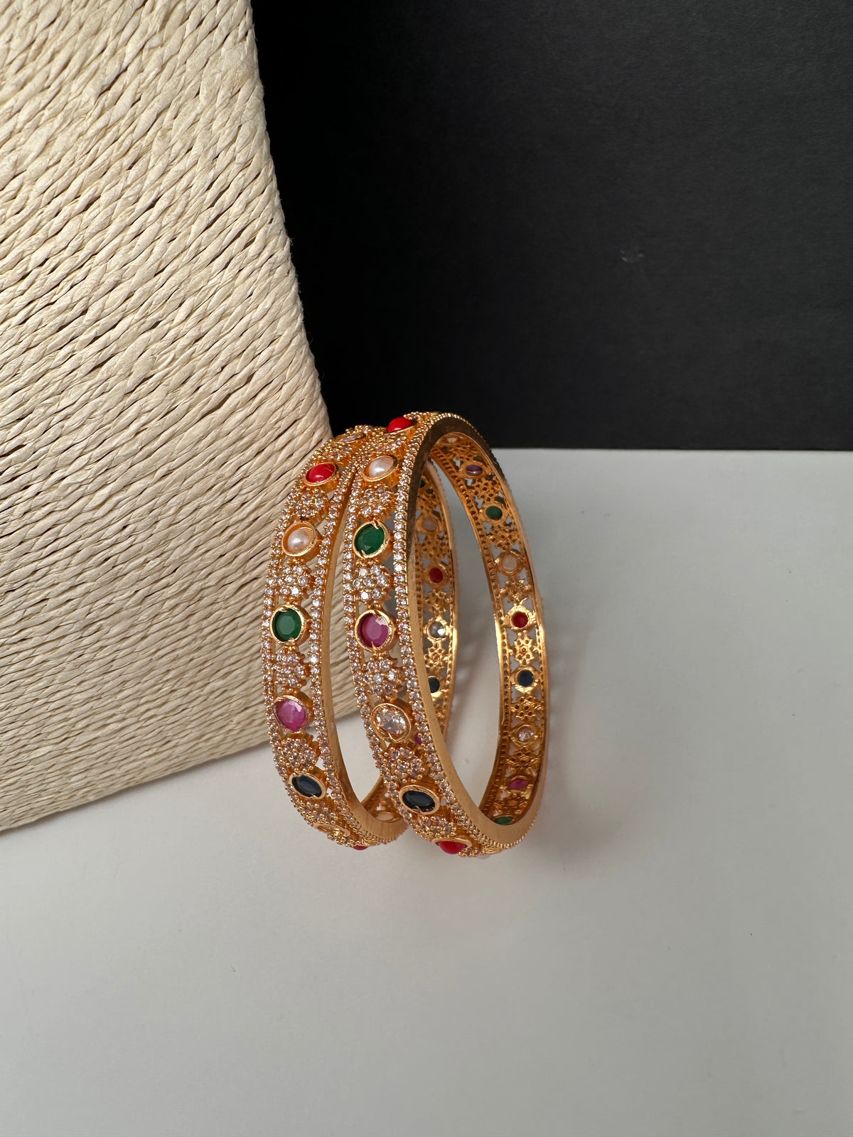 Gold Finish Navratan Bangles - BN000563
