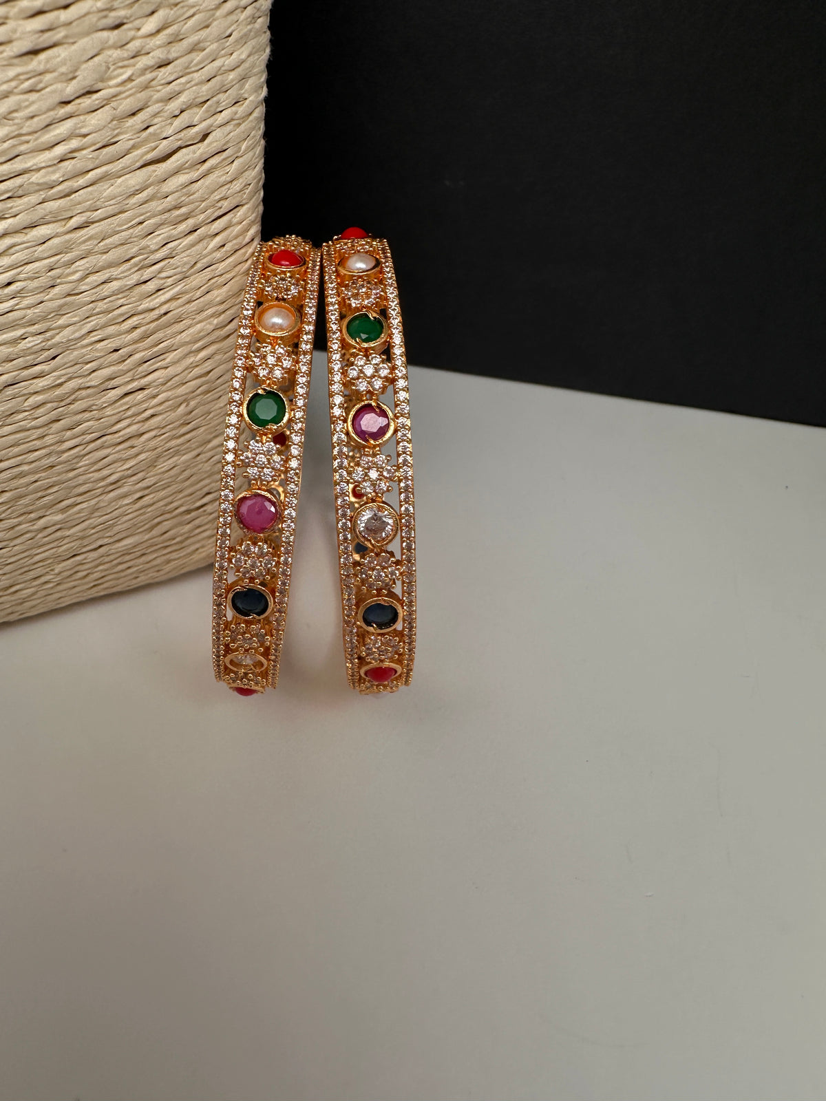 Gold Finish Navratan Bangles - BN000563