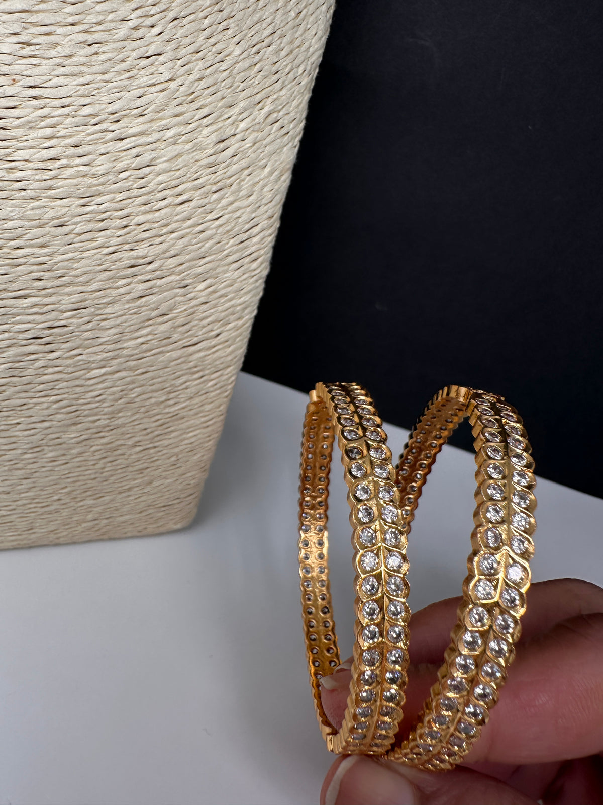 Gold Finish Red Green CZ Bangles - BN000564