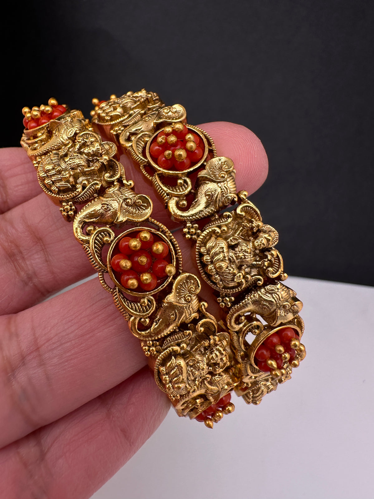 Goddess Lakshmi Matte Coral Bangles - Pair - BN000566