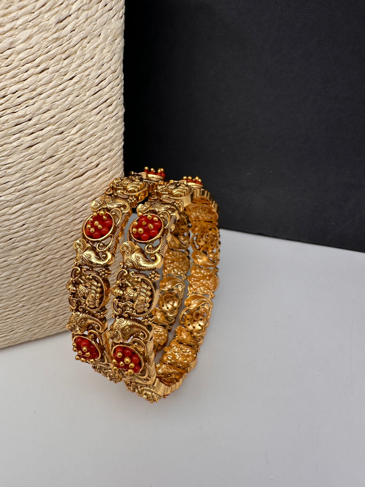 Goddess Lakshmi Matte Coral Bangles - Pair - BN000566