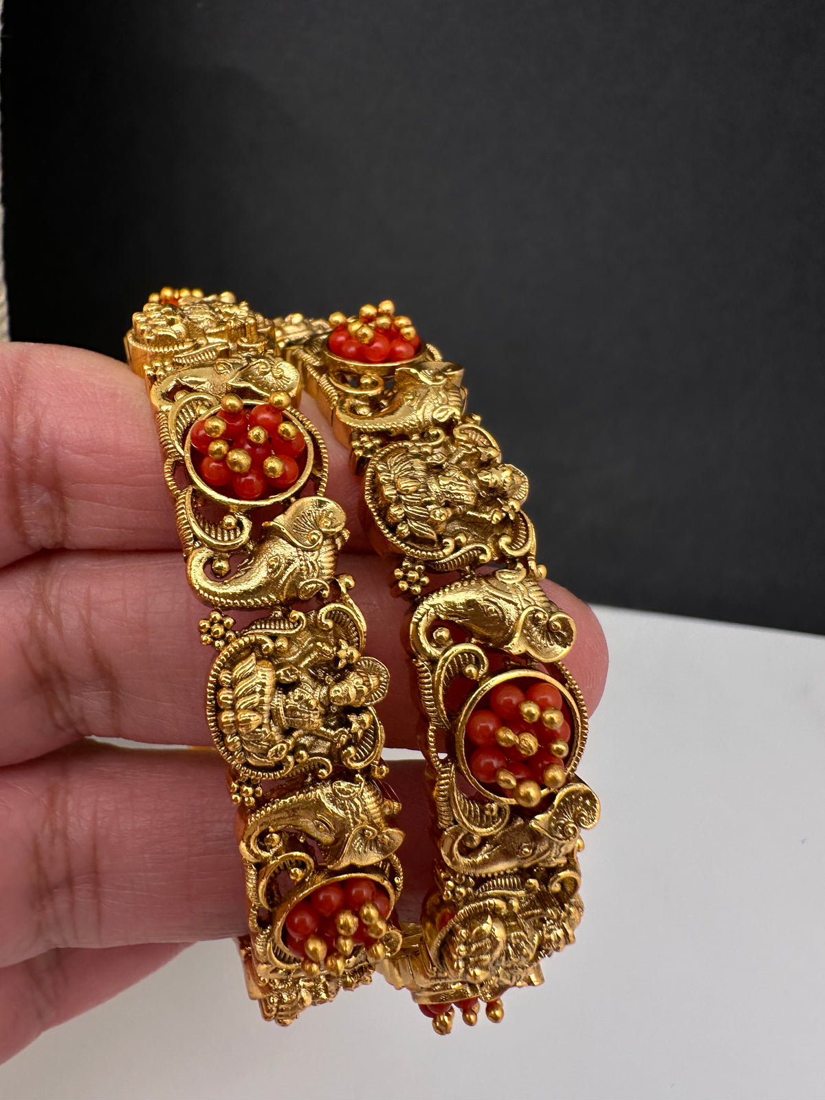 Goddess Lakshmi Matte Coral Bangles - Pair - BN000566