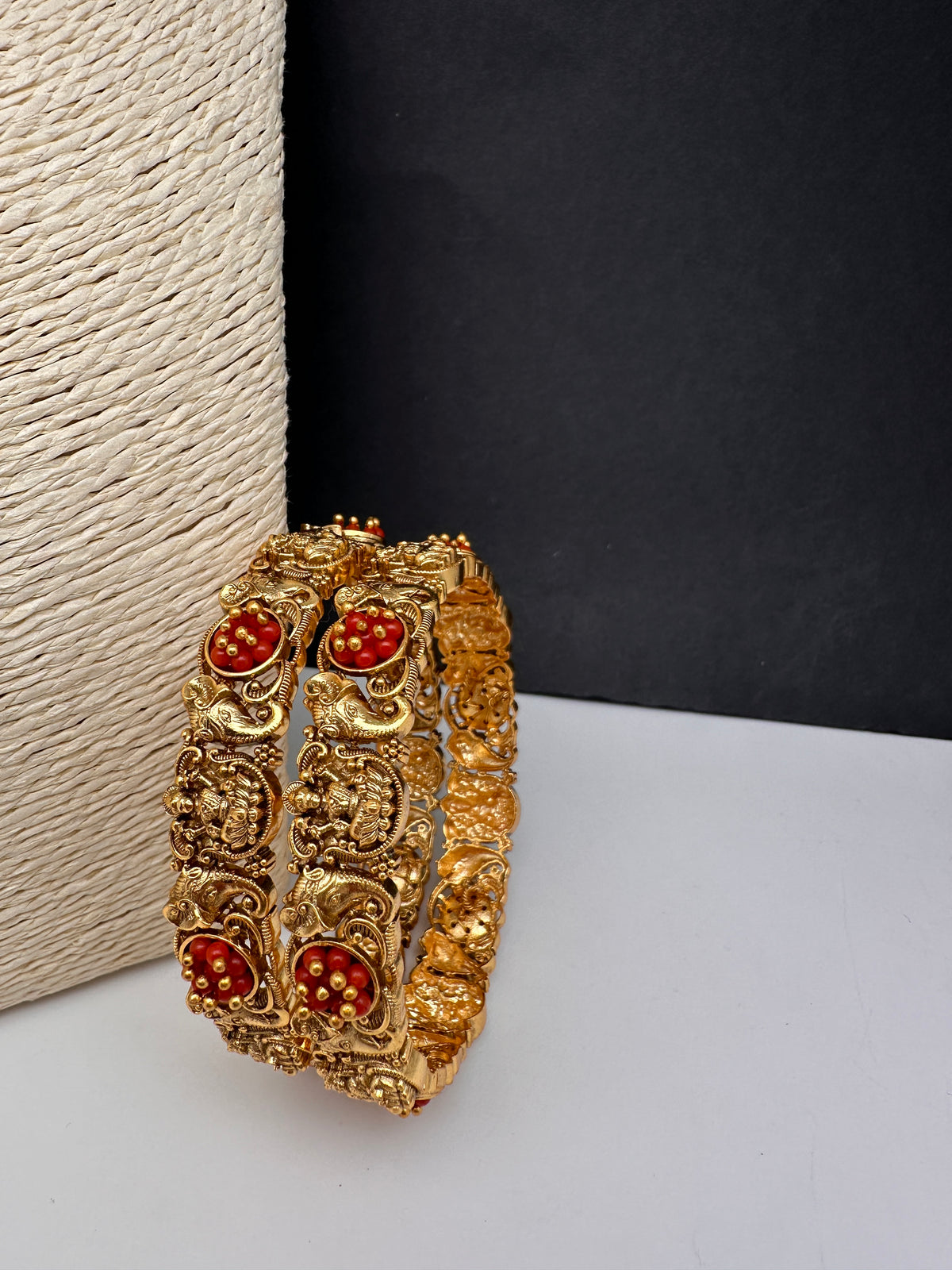 Goddess Lakshmi Matte Coral Bangles - Pair - BN000566