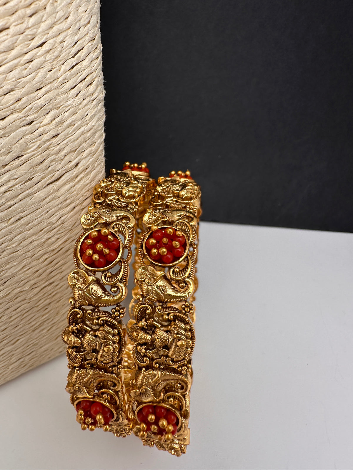 Goddess Lakshmi Matte Coral Bangles - Pair - BN000566