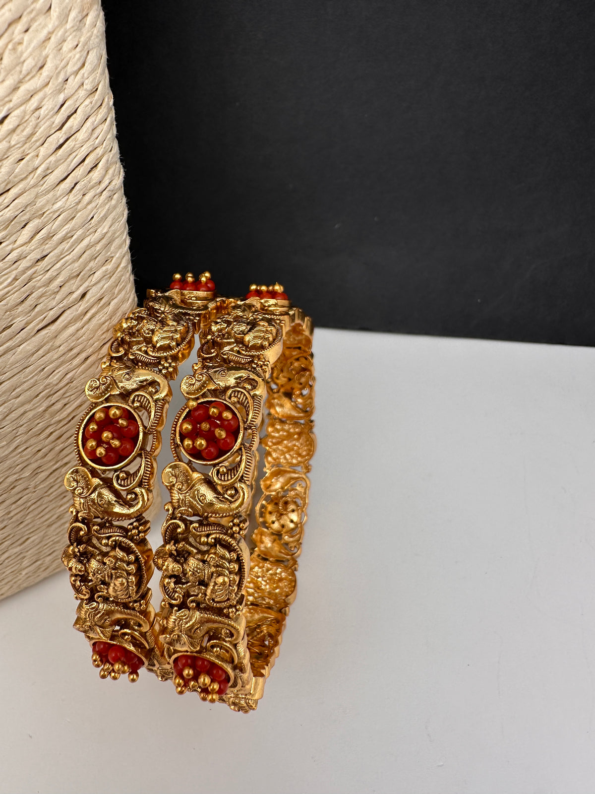 Goddess Lakshmi Matte Coral Bangles - Pair - BN000566