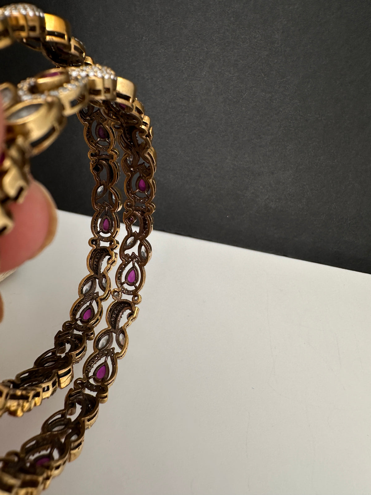 Peacock CZ Red Victorian Sleek Bangles - Pair - BN000567