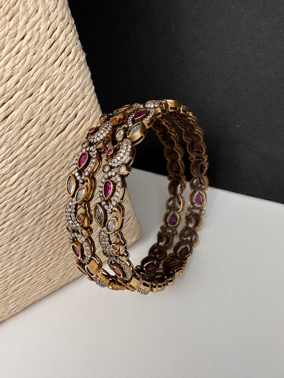 Peacock CZ Red Victorian Sleek Bangles - Pair - BN000567