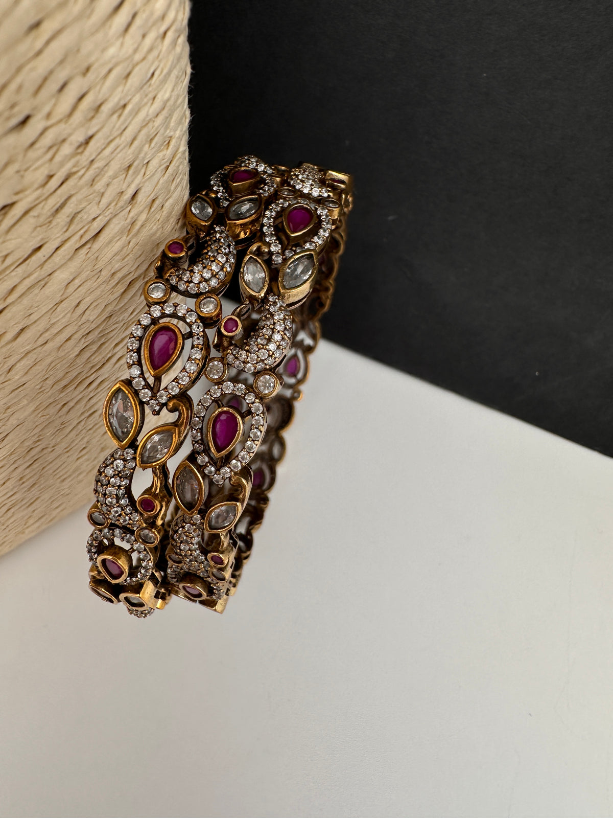 Peacock CZ Red Victorian Sleek Bangles - Pair - BN000567