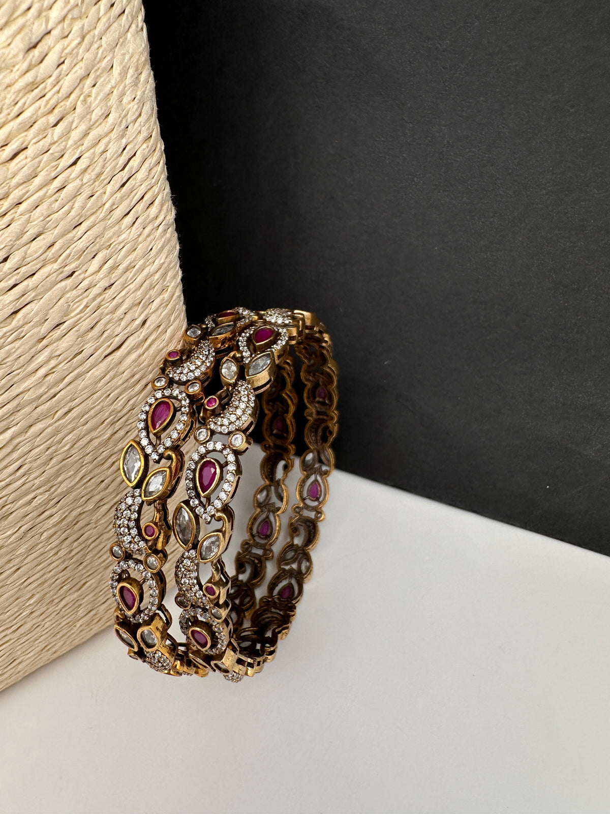 Peacock CZ Red Victorian Sleek Bangles - Pair - BN000567