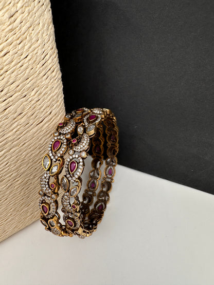 Peacock CZ Red Victorian Sleek Bangles - Pair - BN000567