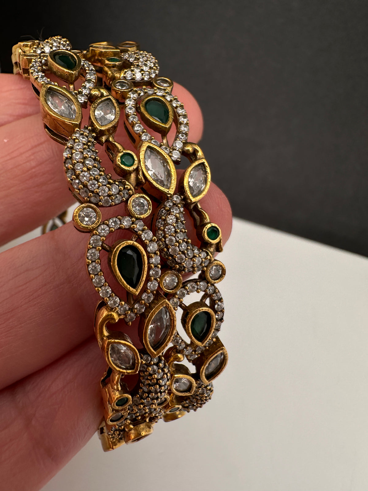 Peacock CZ Green Victorian Sleek Bangles - Pair - BN000568
