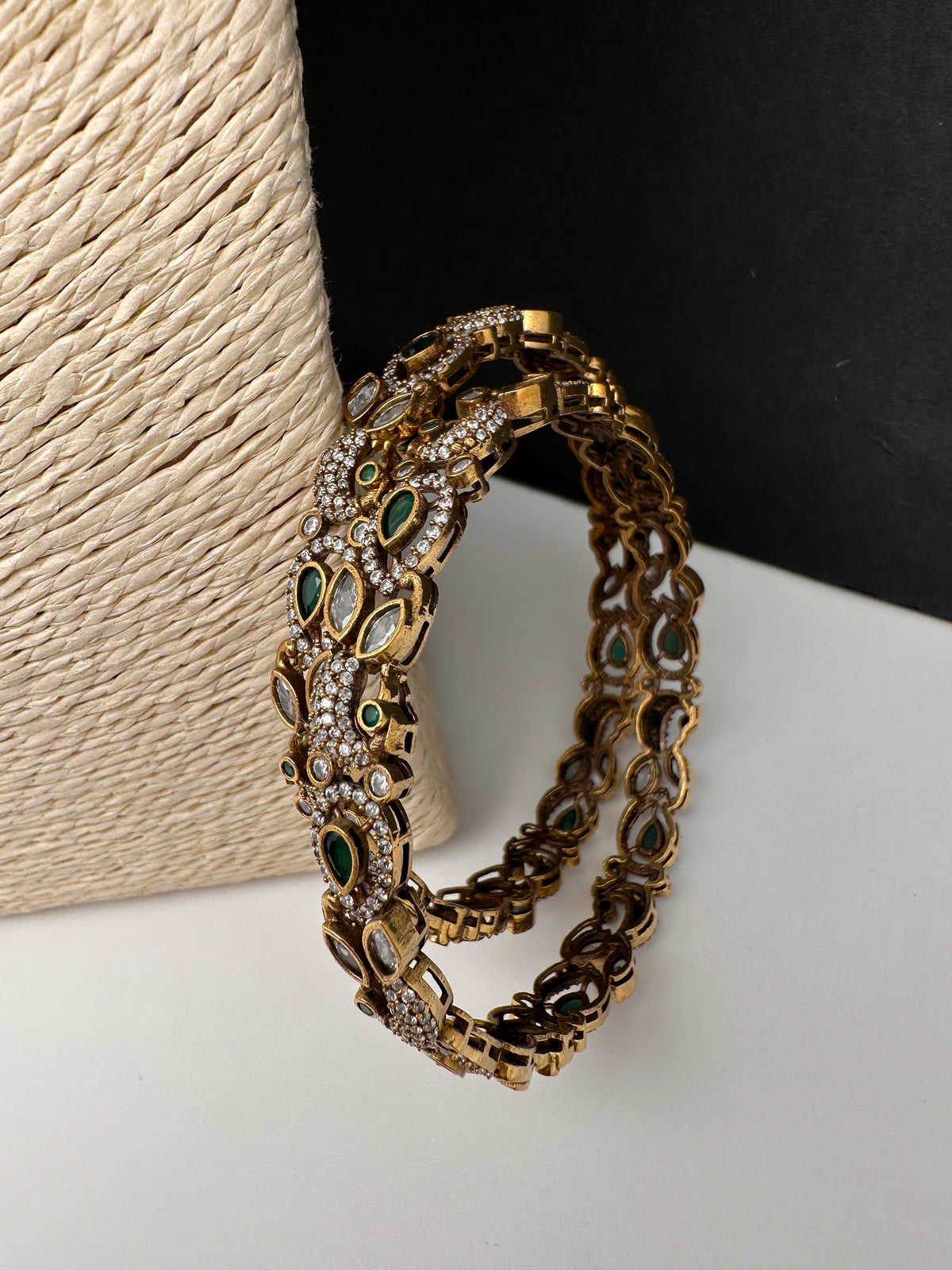 Peacock CZ Green Victorian Sleek Bangles - Pair - BN000568