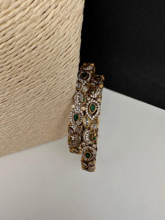 Peacock CZ Green Victorian Sleek Bangles - Pair - BN000568