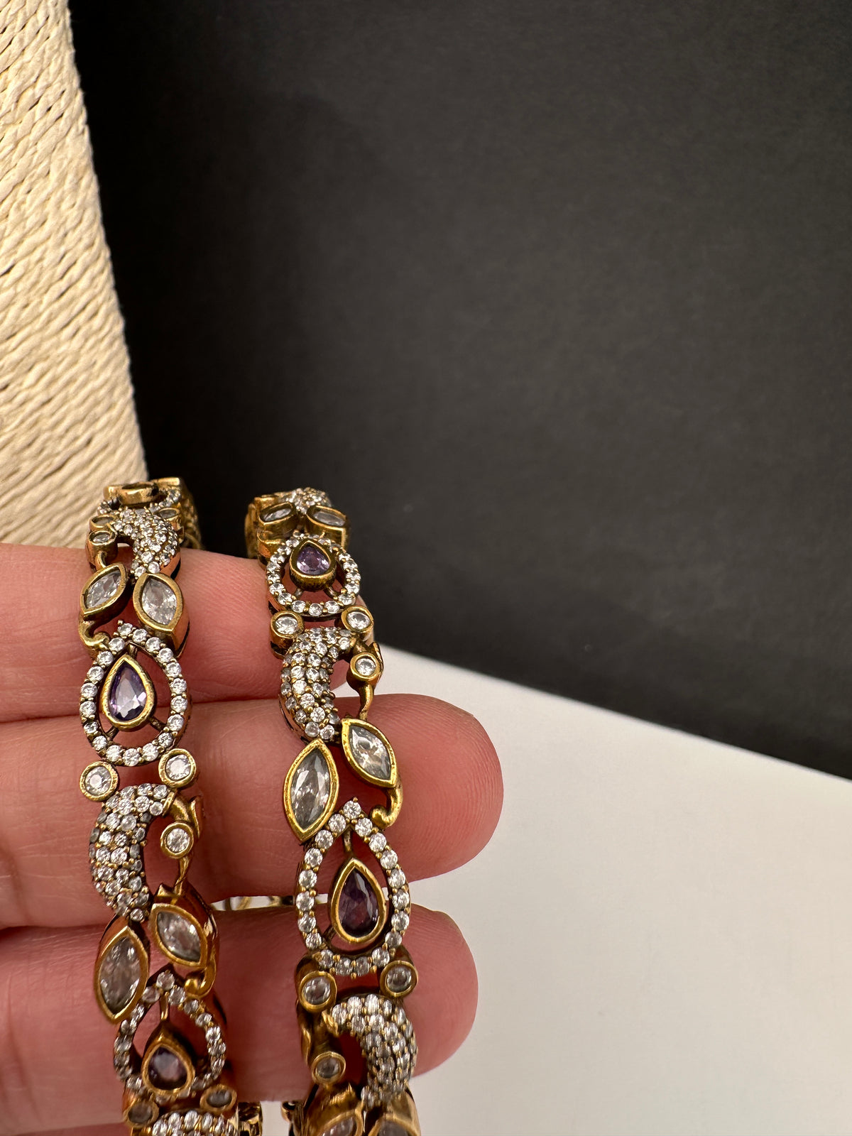 Peacock CZ Purple Victorian Sleek Bangles - Pair - BN000569