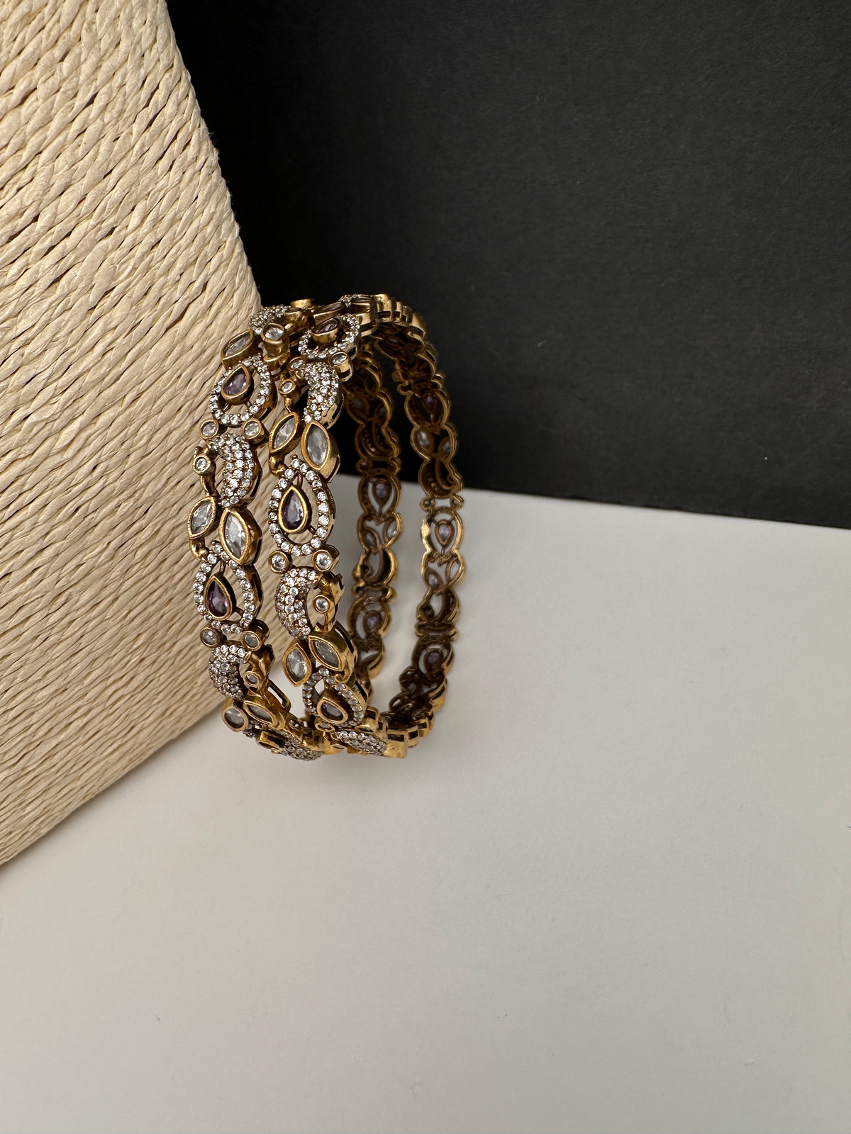Peacock CZ Purple Victorian Sleek Bangles - Pair - BN000569