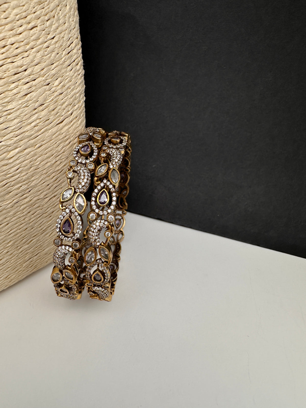 Peacock CZ Purple Victorian Sleek Bangles - Pair - BN000569
