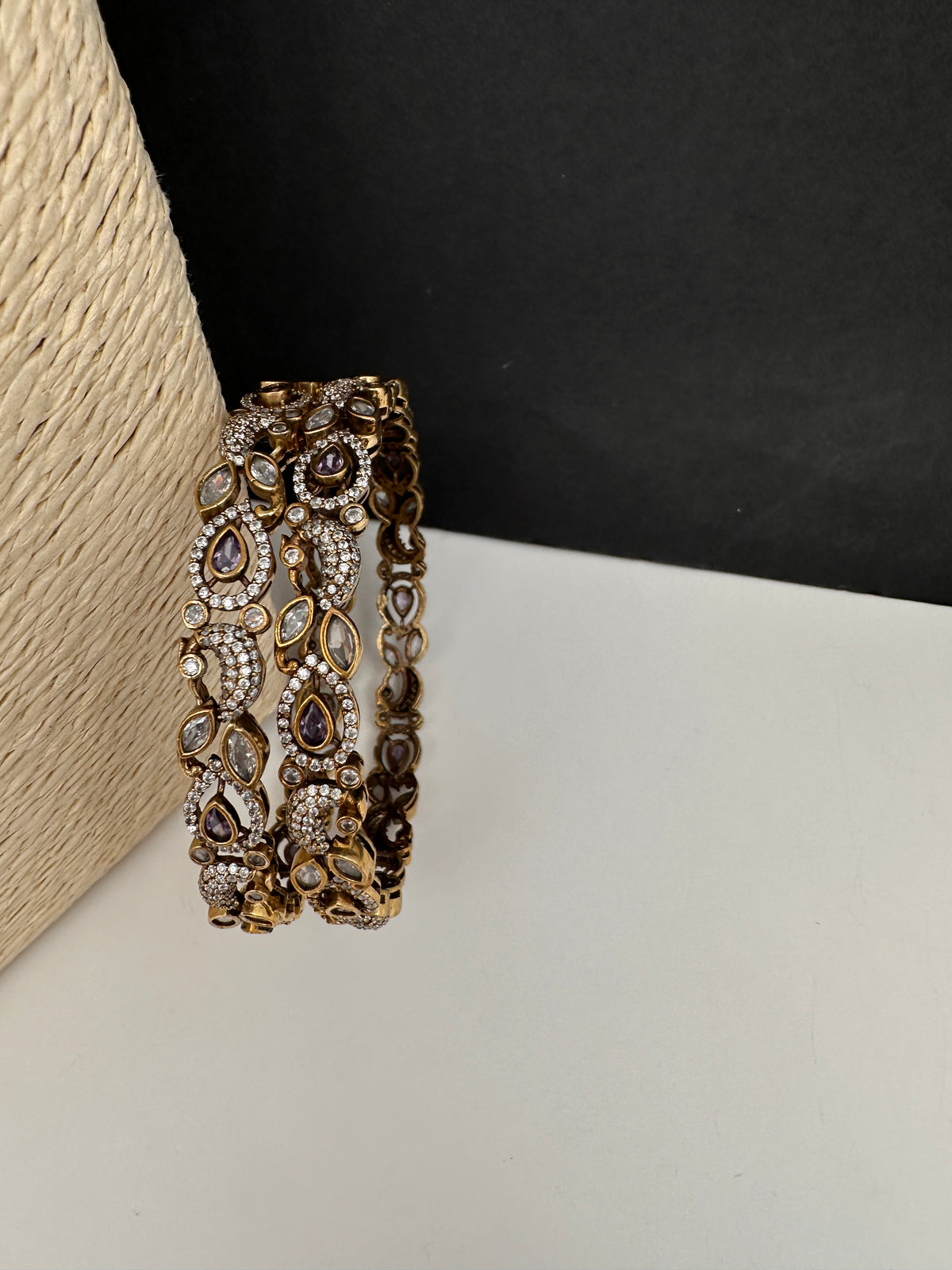 Peacock CZ Purple Victorian Sleek Bangles - Pair - BN000569