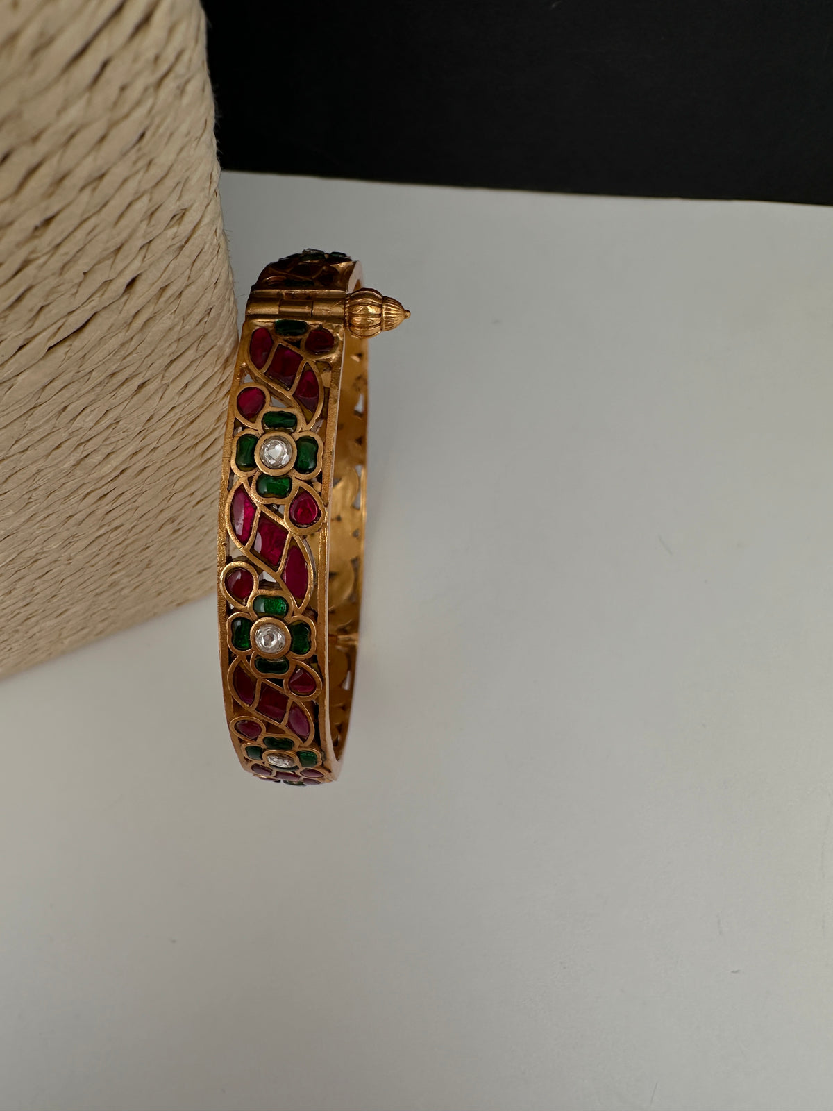 Multicolor Jadau Kundan Openable Single Bangle - size 2.6