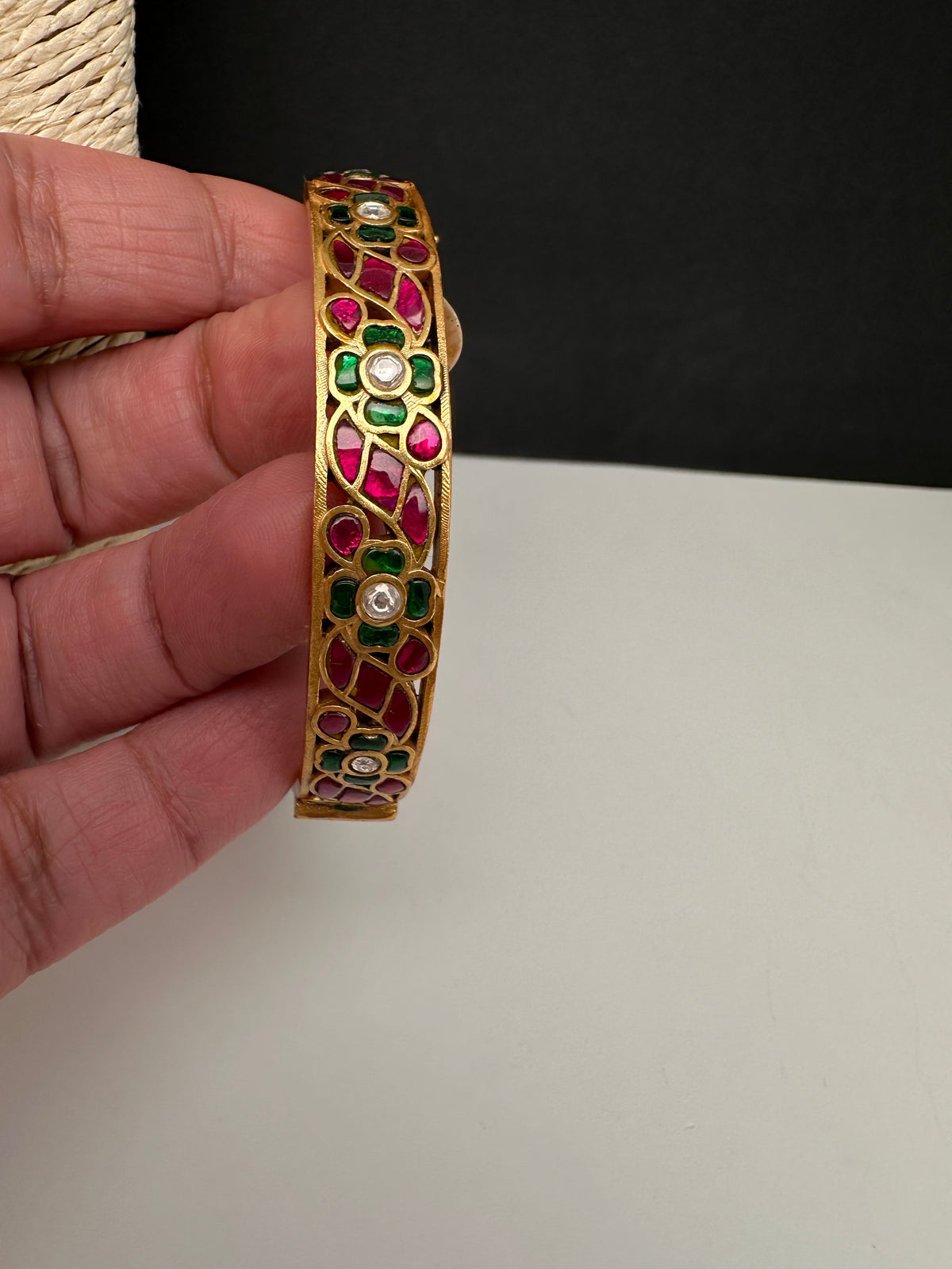 Multicolor Jadau Kundan Openable Single Bangle - size 2.6