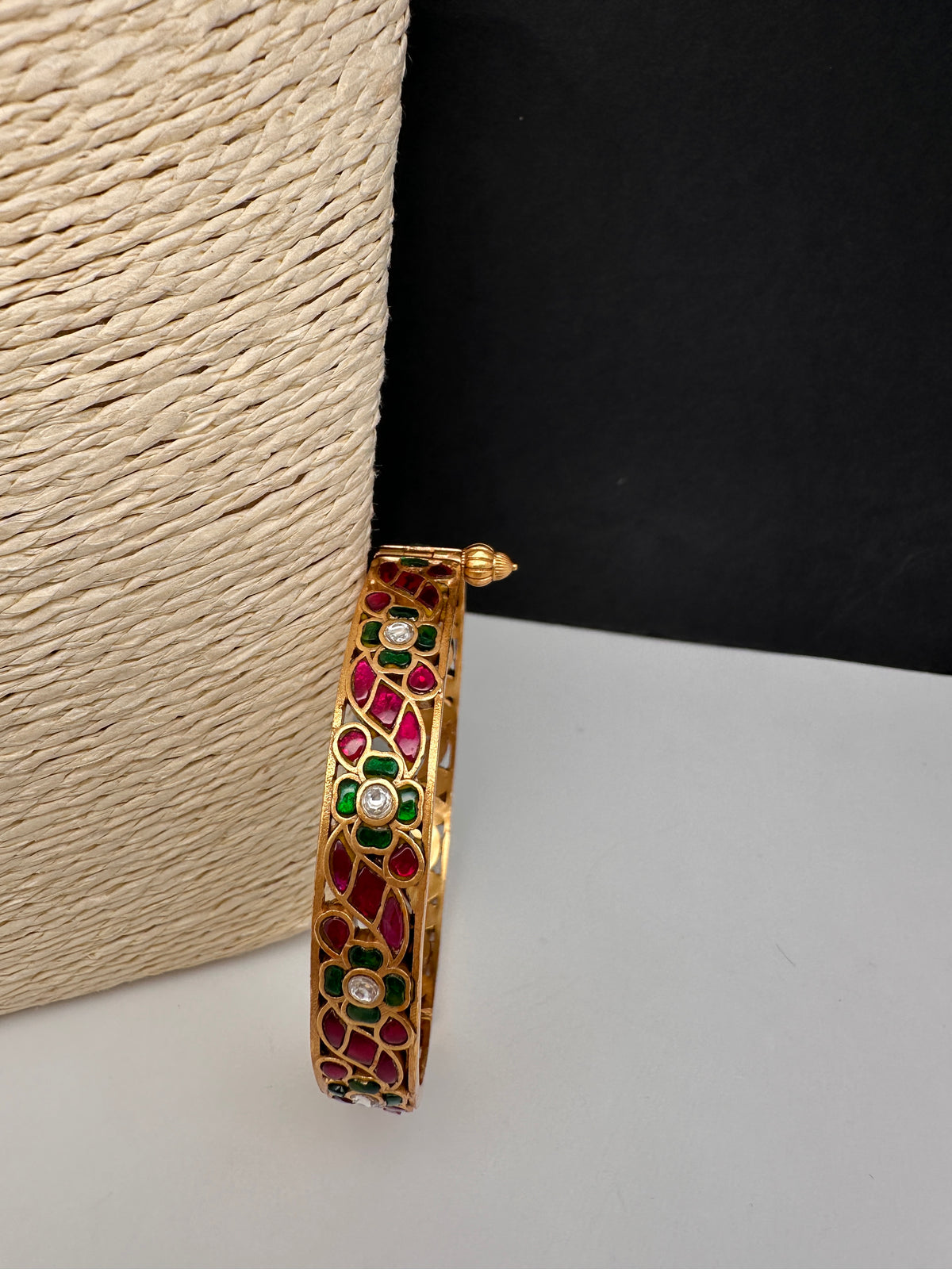 Multicolor Jadau Kundan Openable Single Bangle - size 2.6