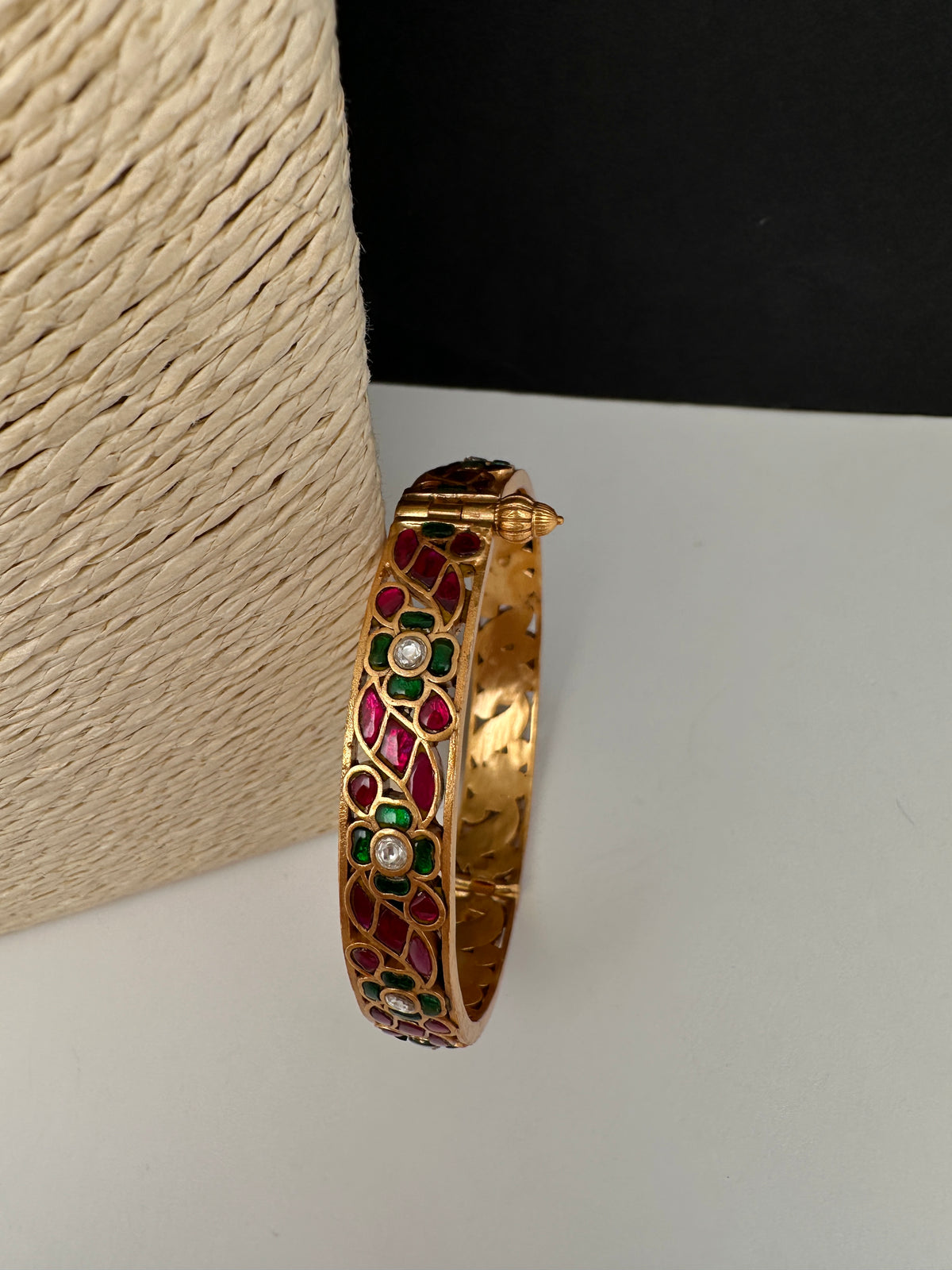 Multicolor Jadau Kundan Openable Single Bangle - size 2.6