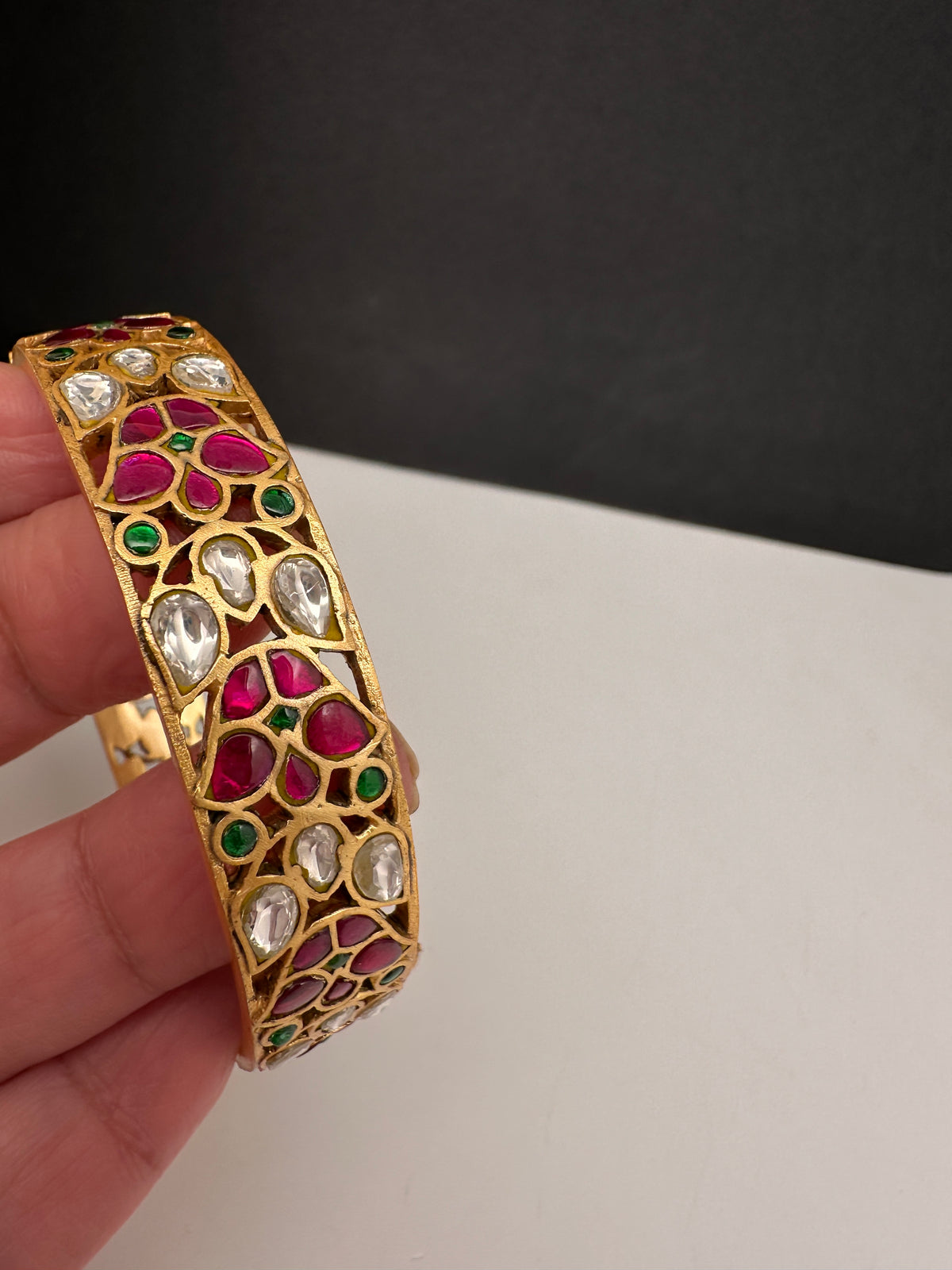 Multicolor Jadau Kundan Openable Single Bangle - size 2.6