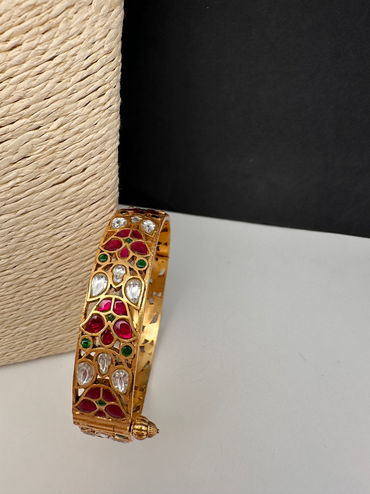 Multicolor Jadau Kundan Openable Single Bangle - size 2.6
