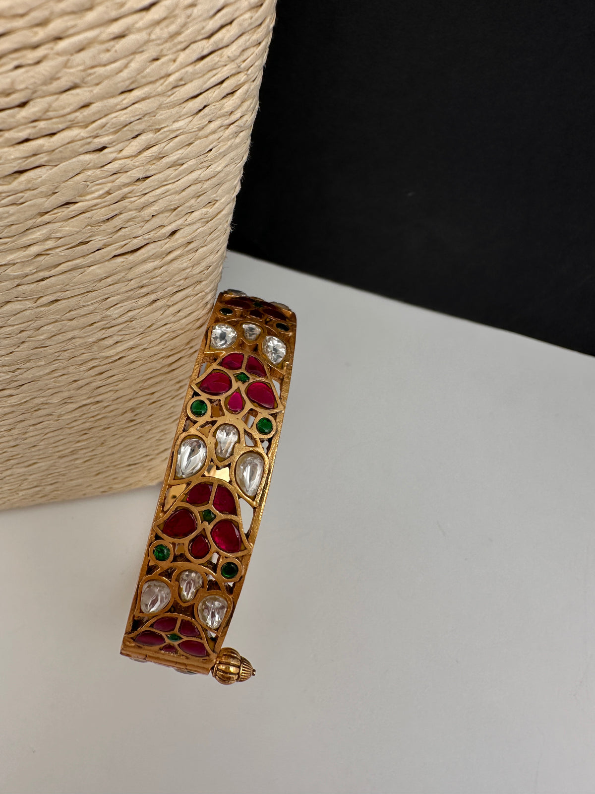 Multicolor Jadau Kundan Openable Single Bangle - size 2.6