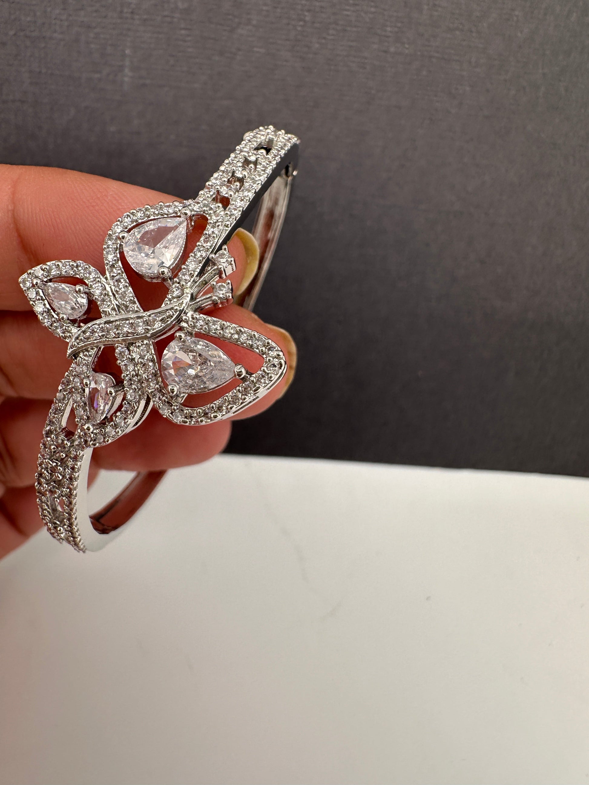 CZ Silver Finish Color Stone Openable Bracelet - White