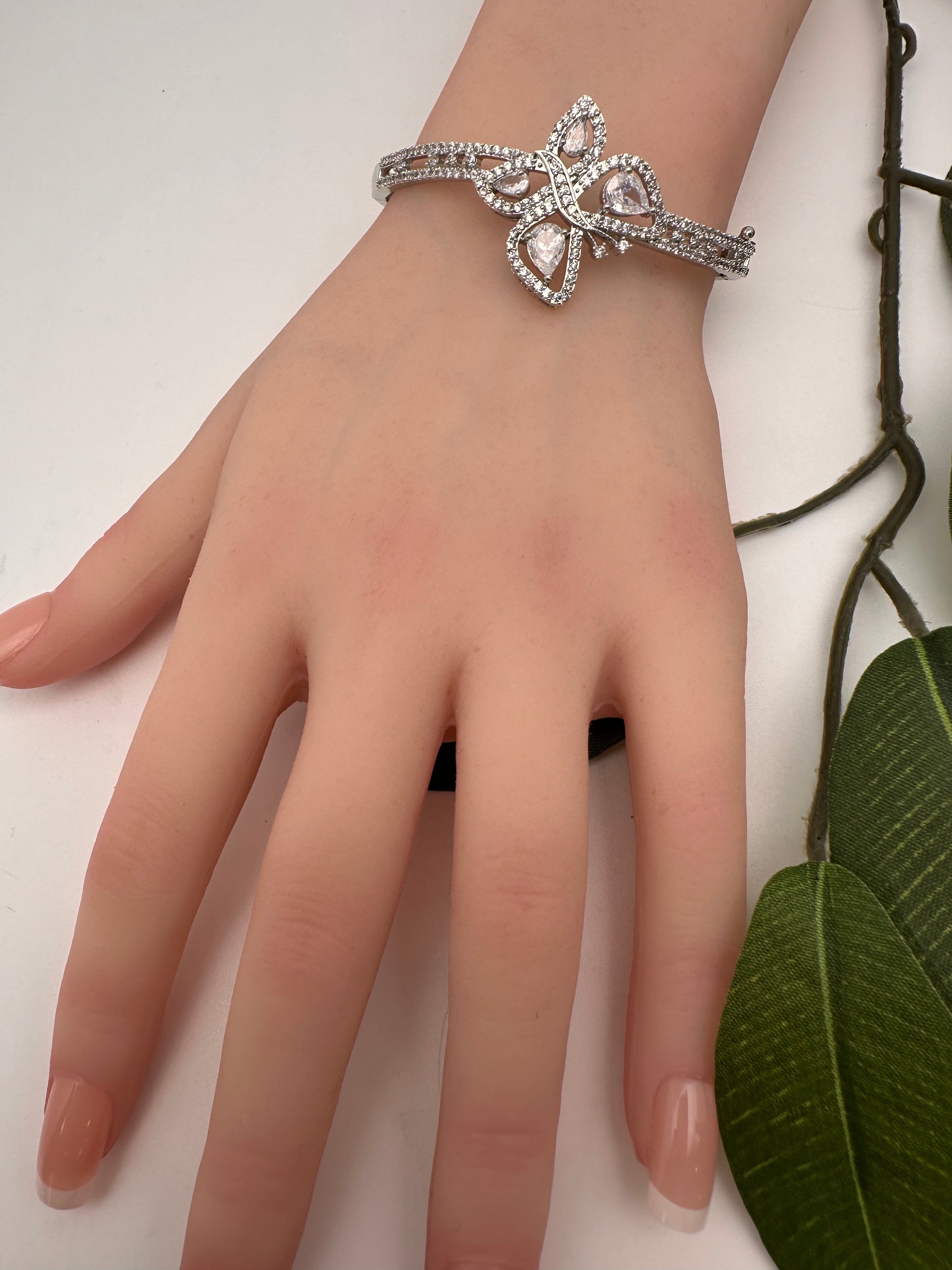 CZ Silver Finish Color Stone Openable Bracelet - White