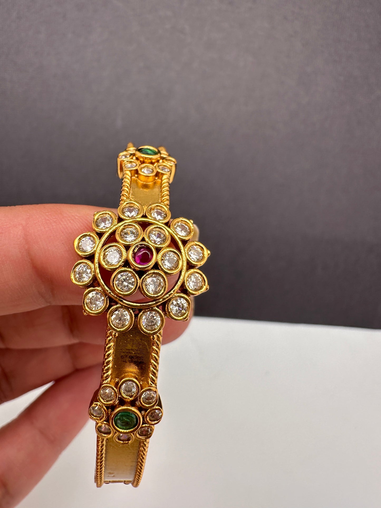 Matte CZ Multi Stone Openable Bracelet Kada