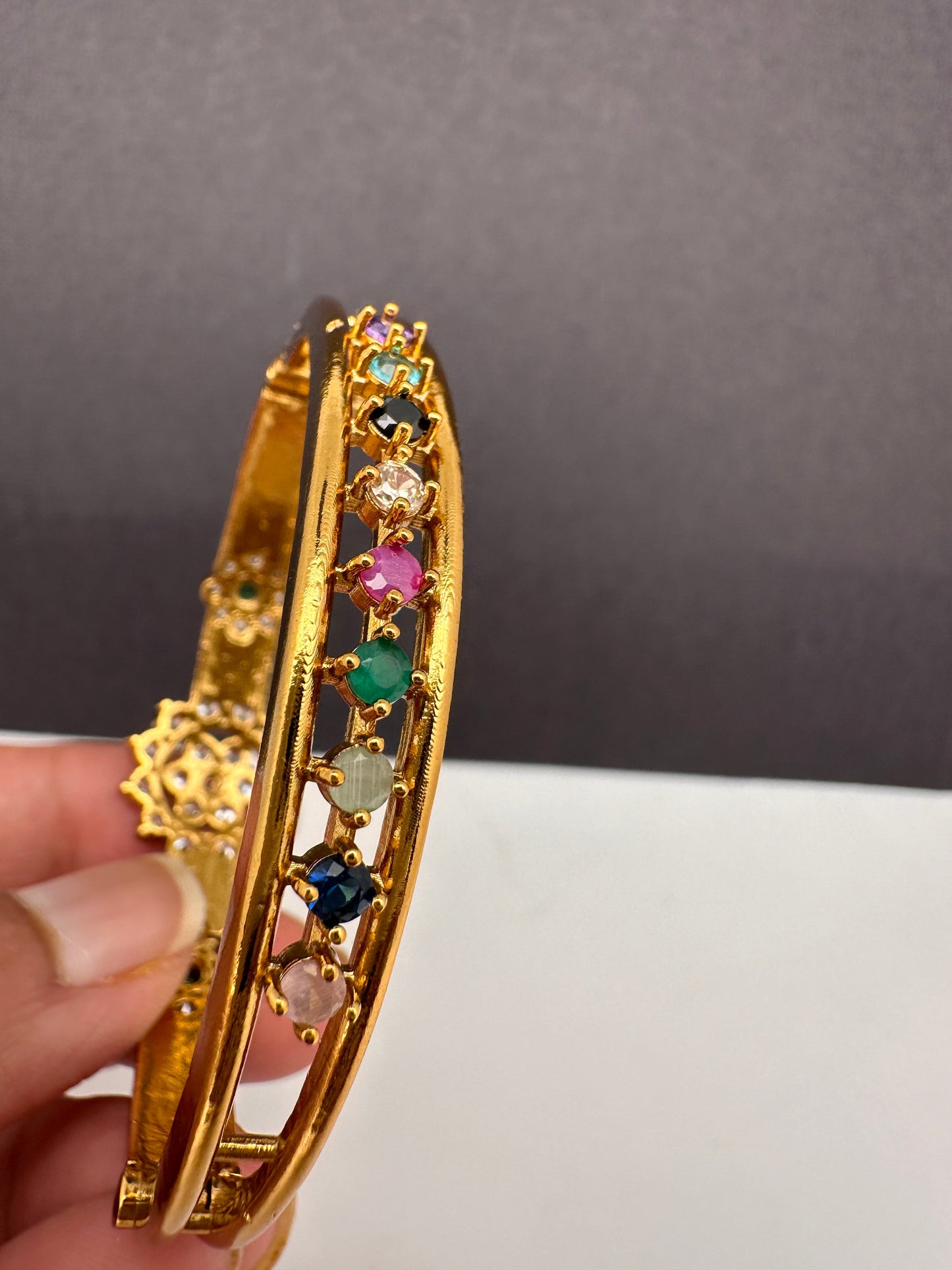Matte CZ Multi Stone Openable Bracelet Kada