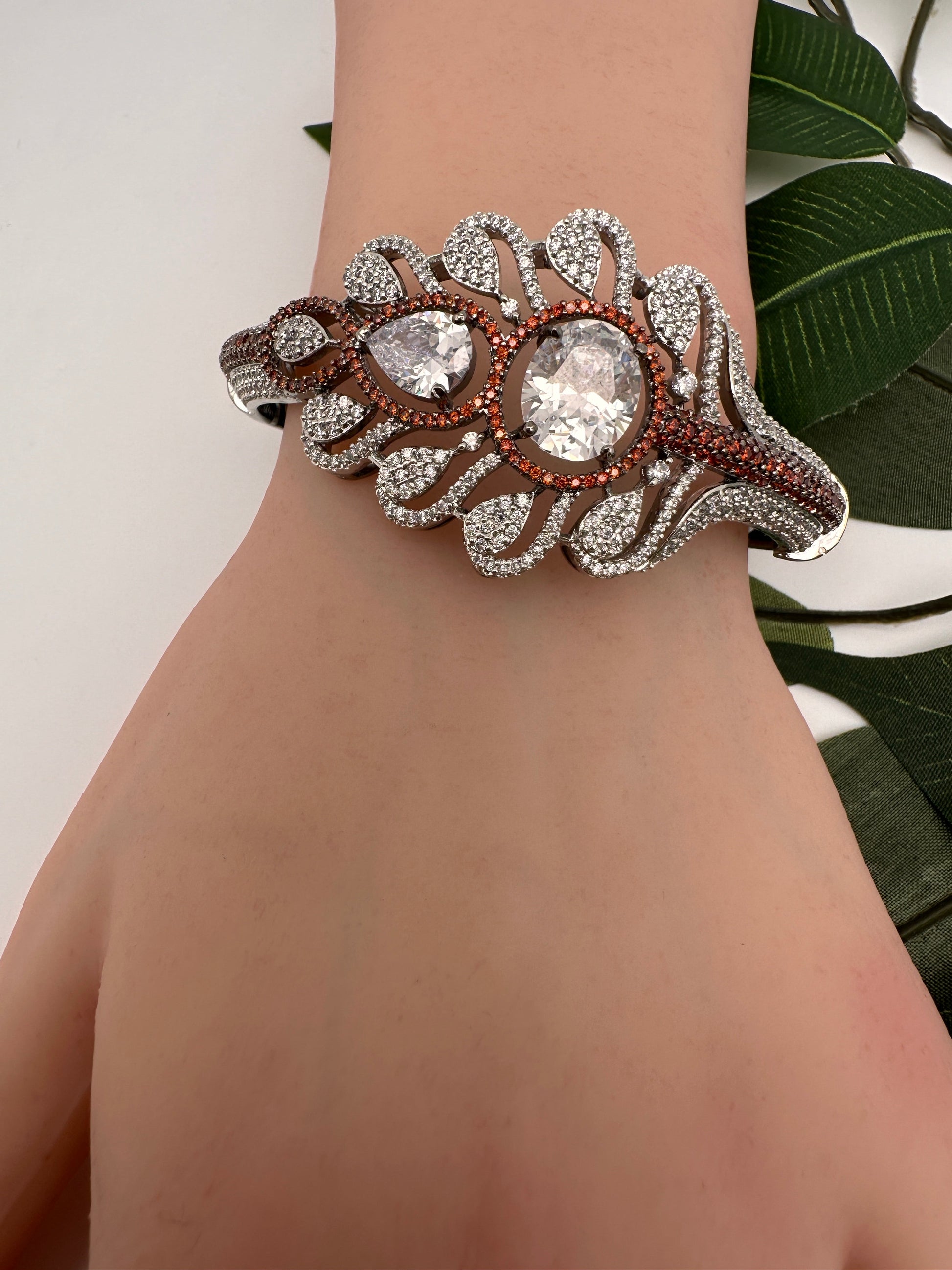 CZ Victorian Micro Setting Finish Color Stone Openable Bracelet - Brown