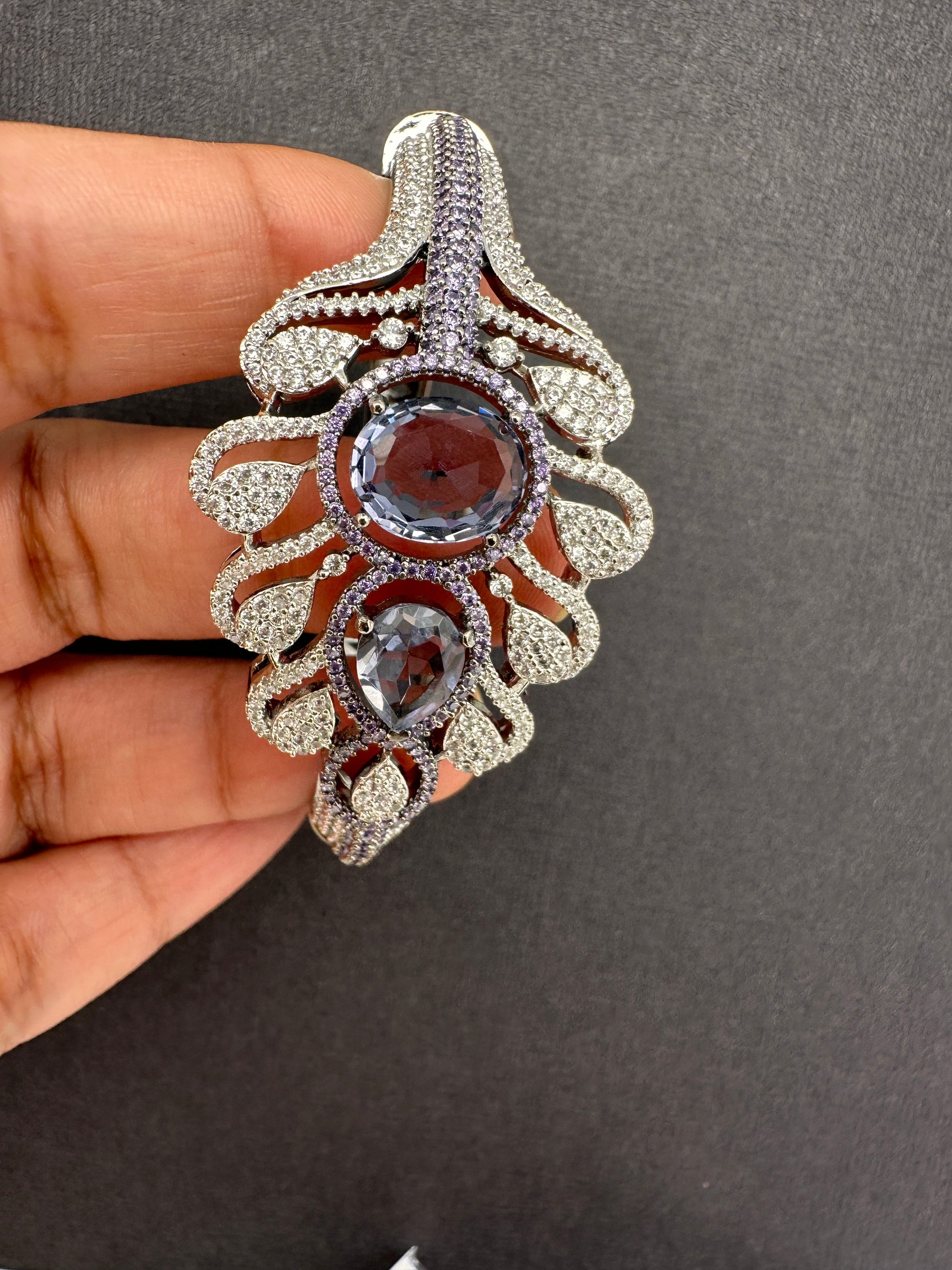 CZ Victorian Micro Setting Finish Color Stone Openable Bracelet - Purple
